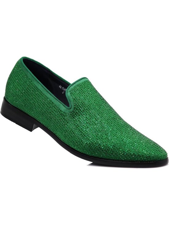 Enzo Romeo Men\'s Green Vintage Velvet Rhinestone Loafer Slip On Tuxedo Shoes main image 6